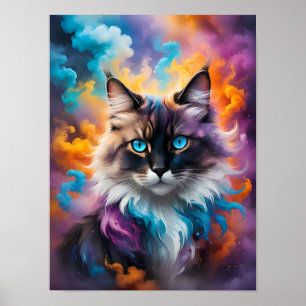 Affiche Chat à bouffée majestueuse avec yeux bleus percés