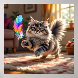 Affiche Chat à la luffée mignonne à la recherche d'une plu