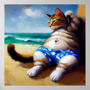 Affiche Chat à la plage