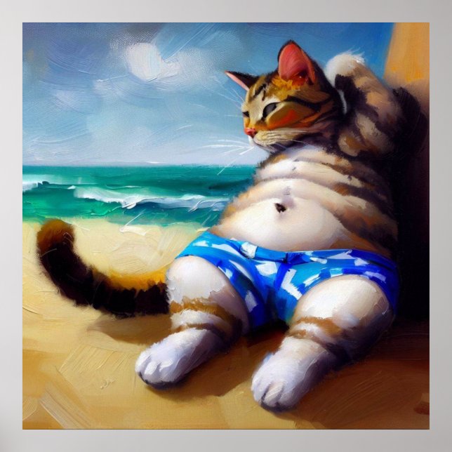 Affiche Chat à la plage (Devant)