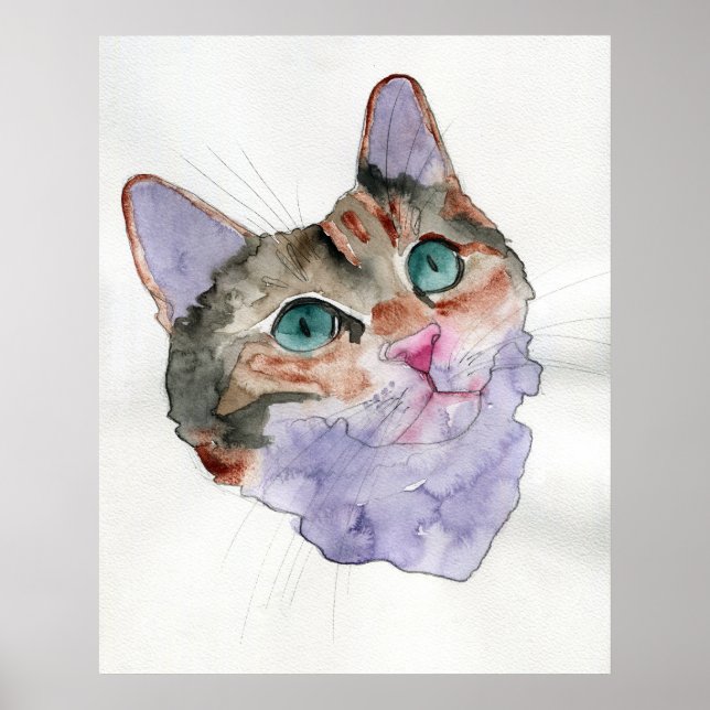 Affiche Chat à l'aquarelle (Devant)