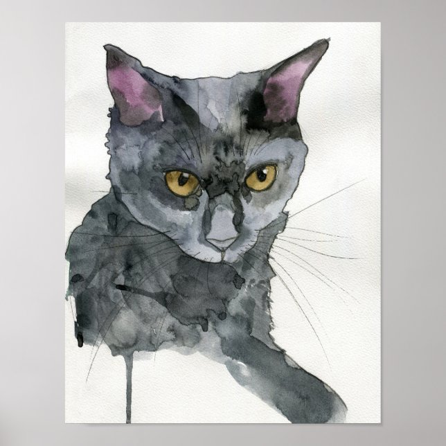 Affiche Chat à l'aquarelle (Devant)