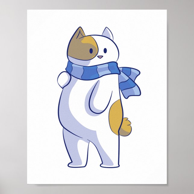 AFFICHE CHAT À NEIGE AVEC ÉCRAN BLEUE STRIPÉ (Devant)