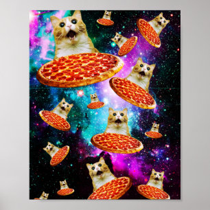Affiche Chat à pizza de l'espace amusant