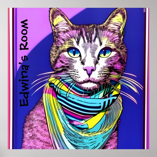 Affiche Chat à Scarf. Nom/texte modifiable (Devant)