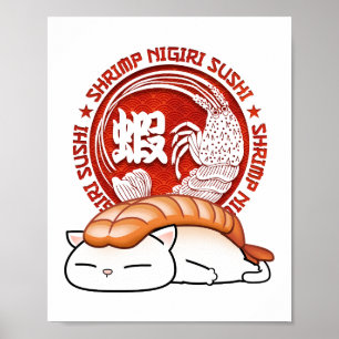 Affiche Chat à sushi aux crevettes Ebi