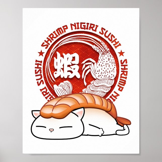 Affiche Chat à sushi aux crevettes Ebi (Devant)