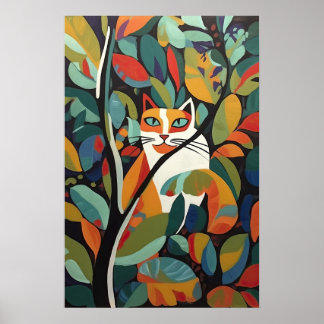 Affiche Chat Abstrait coloré dans la conception d'arbres f