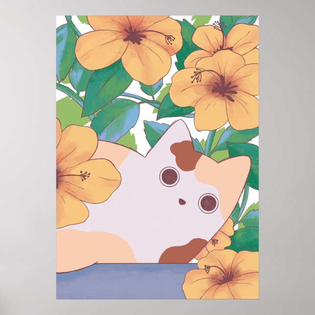 Affiche Chat adorable avec des fleurs (Devant)