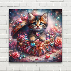 Affiche Chat adorable dans une boîte en forme de cœur avec