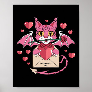 Affiche Chat adorable rose avec des ailes pour la Saint-Va