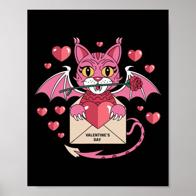 Affiche Chat adorable rose avec des ailes pour la Saint-Va (Devant)