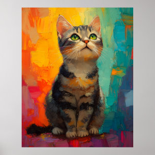 Affiche Chat américain à poil court avec des couleurs abst