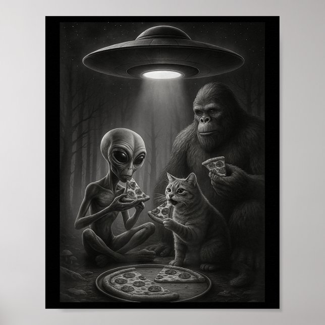 Affiche Chat Amusant Avec Alien Et Pizza De Pied D'Oignon  (Devant)