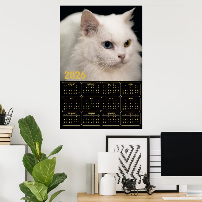 Affiche Chat angora avec hétérochromie – Calendrier 2026  (Bureau à domicile)
