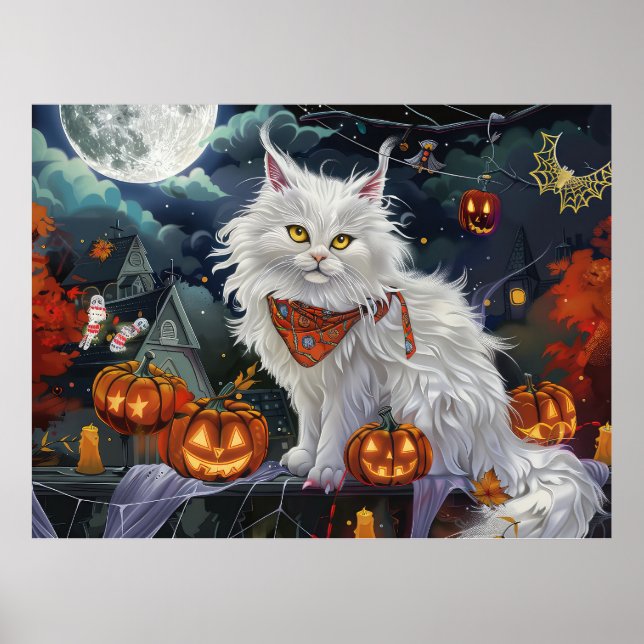 Affiche Chat angora turc Halloween effrayant (Devant)