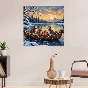 Affiche Chat angora turc Noël Bateau Fêtes