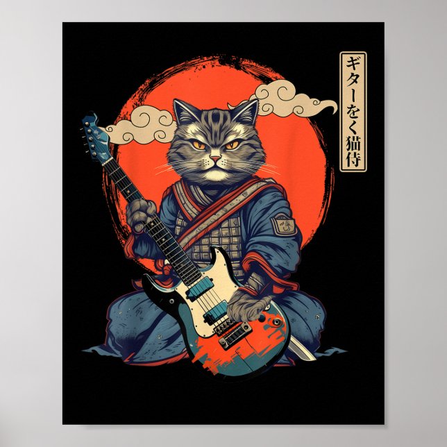 Affiche Chat Anime Japonais Samurai Tattoo Kawaii Ninja Gu (Devant)