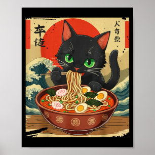 Affiche Chat Anime Mangeant Ramen Art Japonais Graphique C