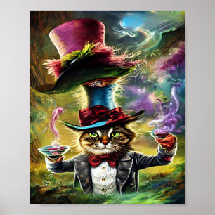 Affiche Chat anthropomorphique Mad Hatter Imaginaire Fairy