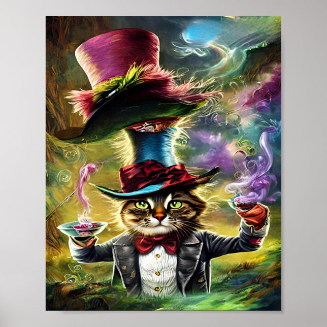 Affiche Chat anthropomorphique Mad Hatter Imaginaire Fairy (Devant)