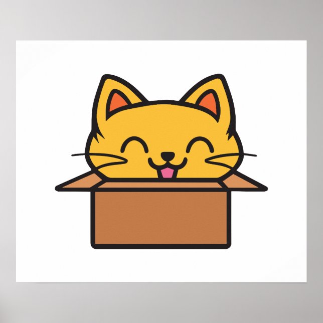 Affiche Chat assis à l'intérieur du carton (Devant)