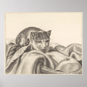 Affiche Chat assis dans un panier 1802