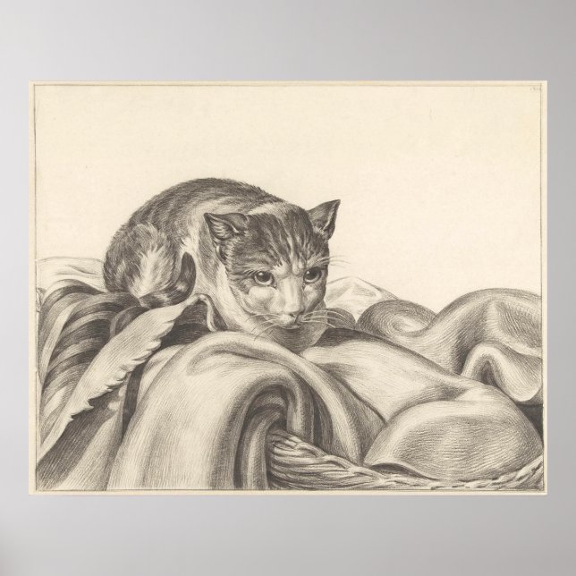 Affiche Chat assis dans un panier 1802 (Devant)