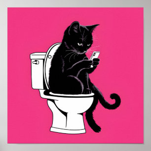 Affiche Chat assis sur une toilette