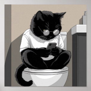 Affiche Chat assis sur une toilette