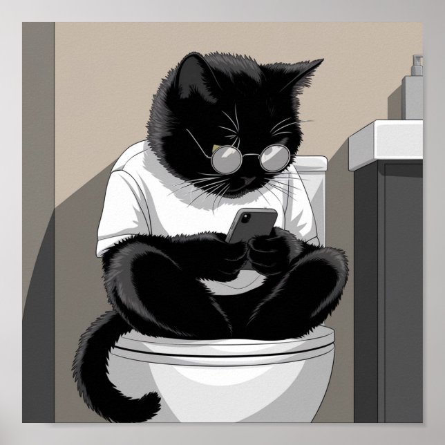 Affiche Chat assis sur une toilette (Devant)