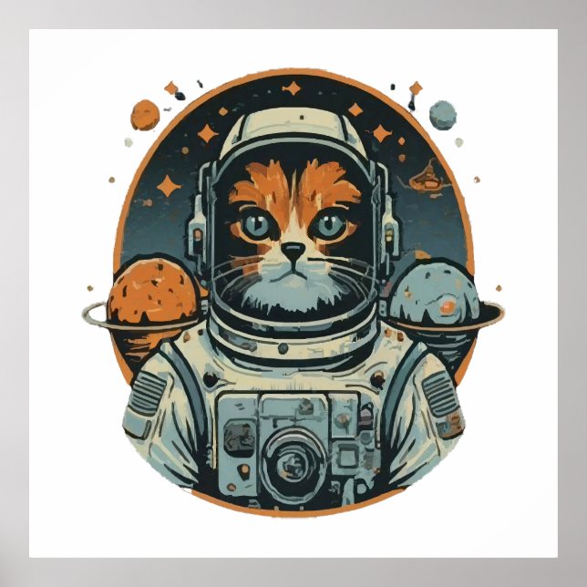 Affiche Chat-astronaute sur les Astéroïdes (Devant)
