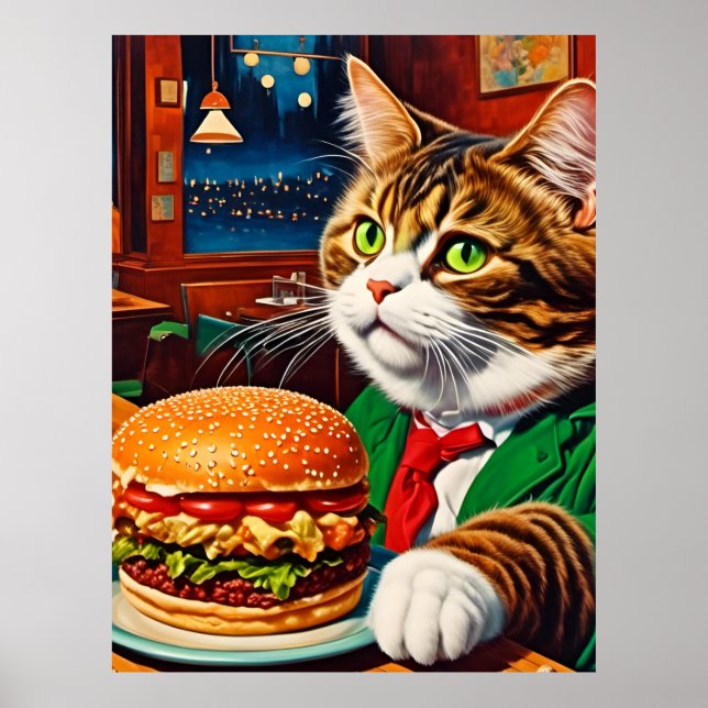 Affiche Chat at at the Diner Commande un Cheeseburger (Devant)