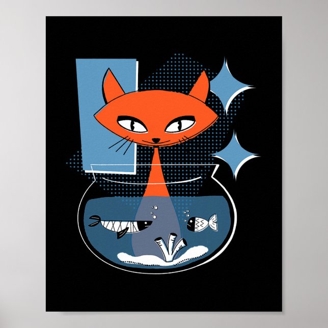Affiche Chat atomique avec bol de poisson au milieu du siè (Devant)