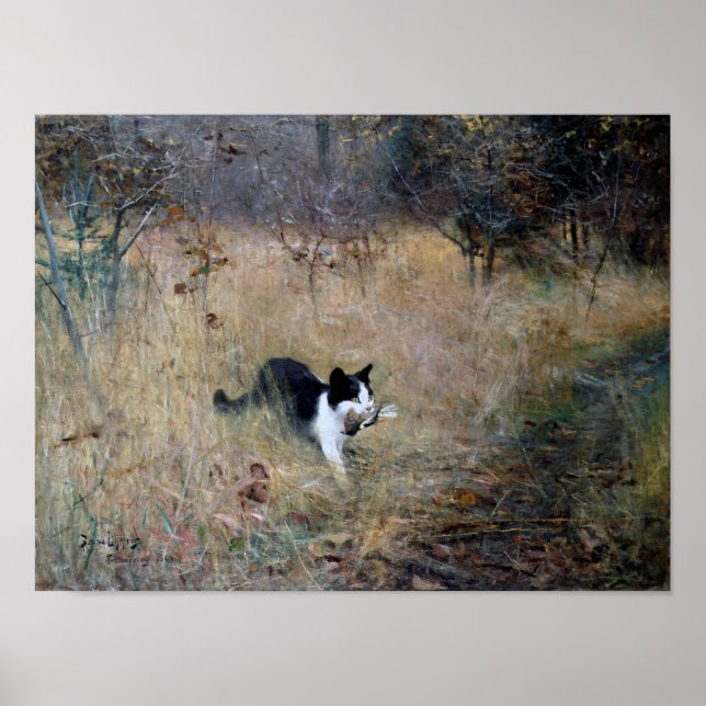 Affiche Chat attrapé un oiseau, Bruno Liljefors (Devant)