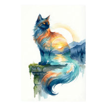 Chat au coucher de soleil mystique en double expos