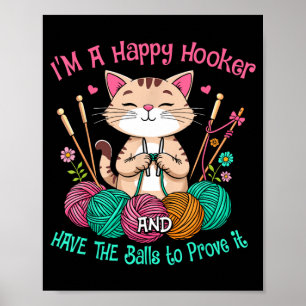 Affiche Chat au crochet drôle une femme heureuse etpng