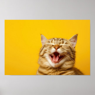 Affiche Chat au gingembre de rire sur Arrière - plan Jaune