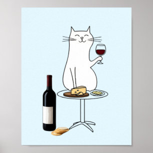 Affiche Chat au vin et au fromage, Vino & Fromage