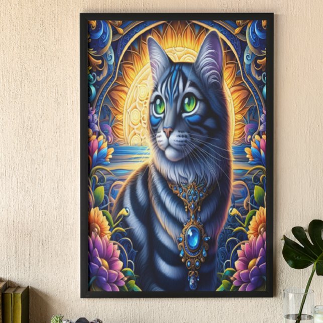 Affiche Chat avec bijoux dans un jardin d'imaginaires anim (Créateur téléchargé)