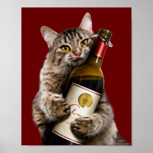 Affiche Chat Avec Bouteille De Vin