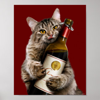 Affiche Chat Avec Bouteille De Vin