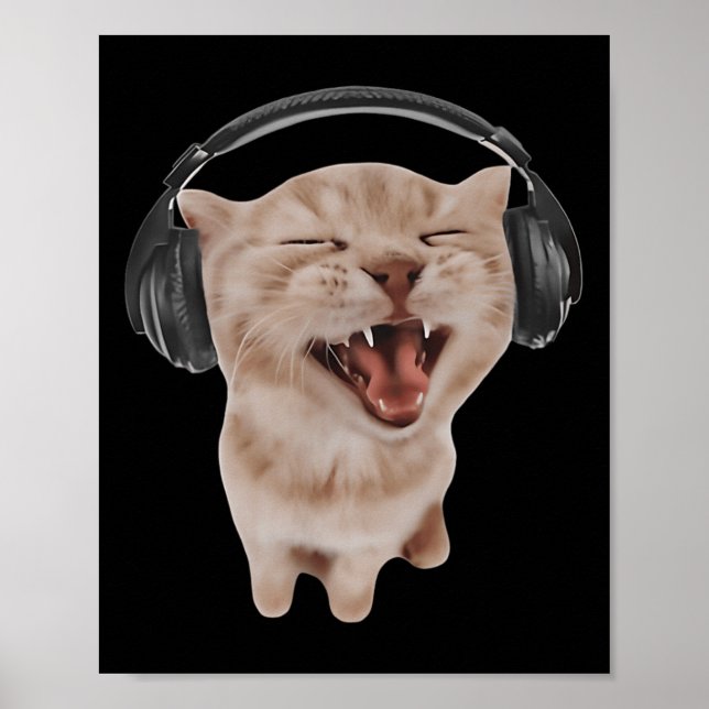Affiche Chat avec casque  (Devant)