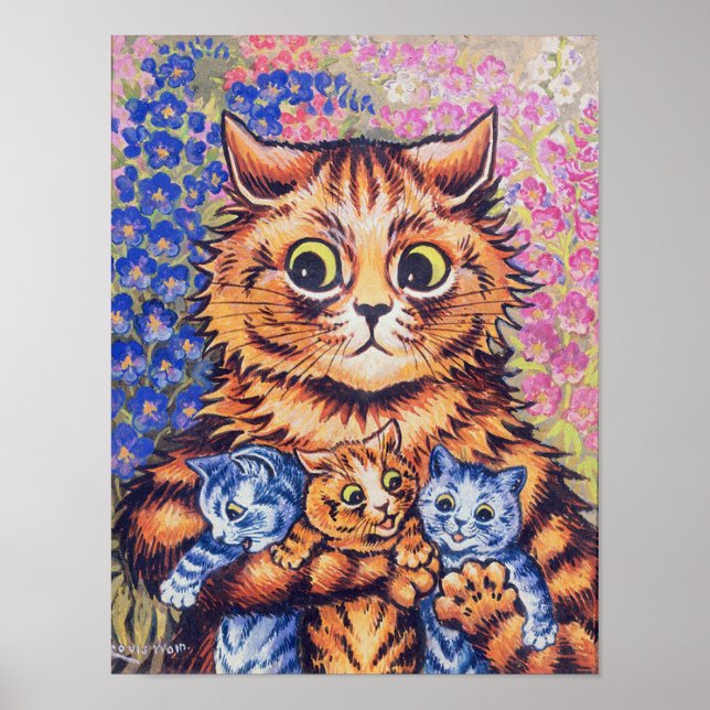 Affiche Chat avec chatons, Louis Wain (Devant)