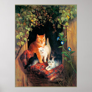 Affiche Chat avec chatons, peinture d'art,