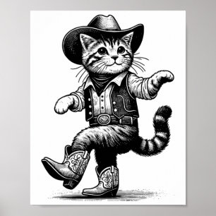 Affiche Chat Avec Cowboy Casquette Et Bottes Cowgirl Weste