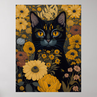 Affiche Chat avec de grands yeux devant les fleurs #2