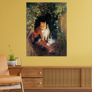 Affiche Chat avec des chatons, peinture d'art fin,