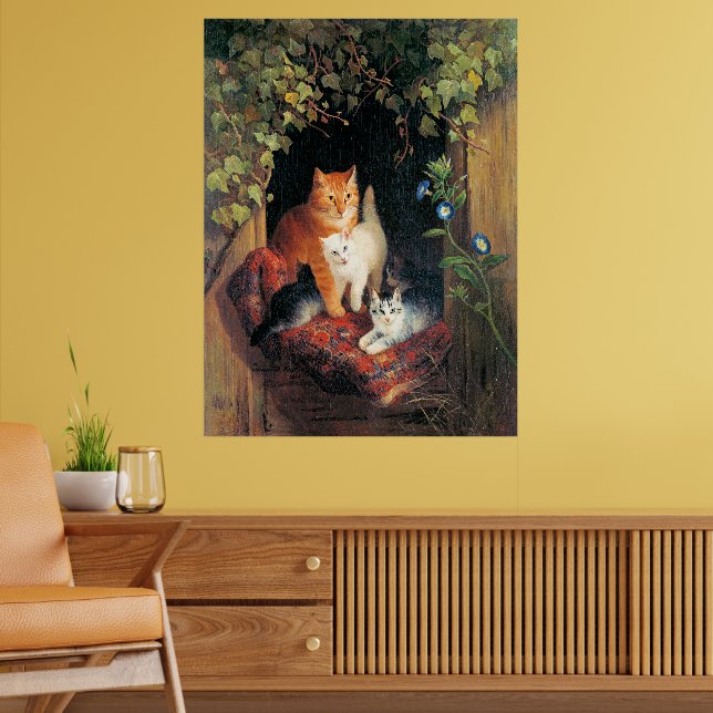 Affiche Chat avec des chatons, peinture d'art fin, (Salon 2)