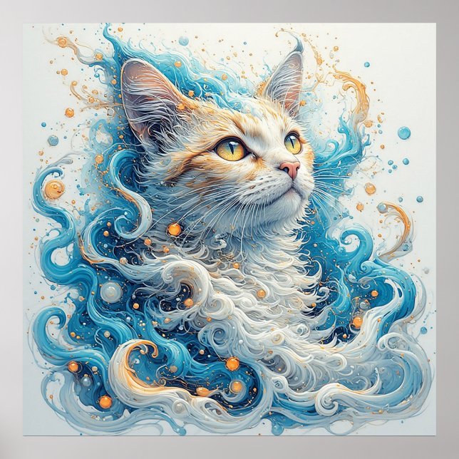 Affiche Chat avec des motifs abstraits tourbillonnants (Devant)
